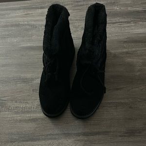 Shoe boots. Color black genuine suede leather uppers never worn